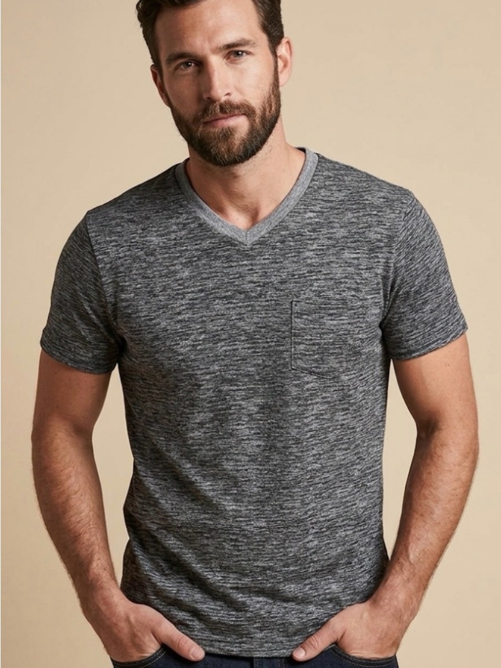 Bklyn Cloth Co. Men's Space Dye V-Neck Pocket T-Shirt Gray XL